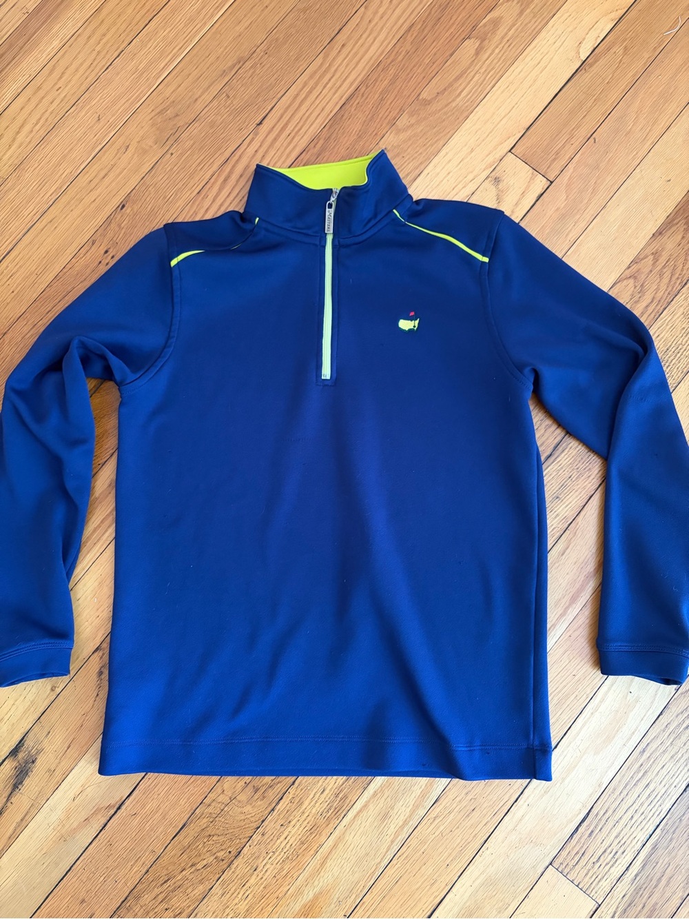Masters Golf Navy Pullover w. Neon Yellow Trim 1/4 Zip. Boy’s Large (10-12)